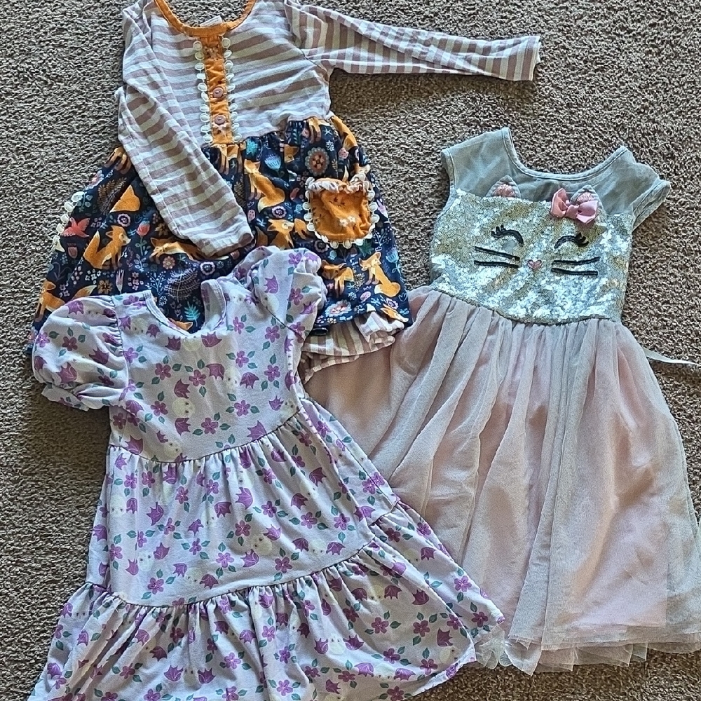 Dot Dot Smile/ Other Brands Kids Dress Trio - Pink, Blue, Multicolor